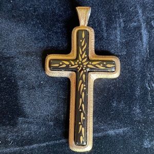 Sarah Coventry gold tone and black large cross pendant, 1978 Limited Edition